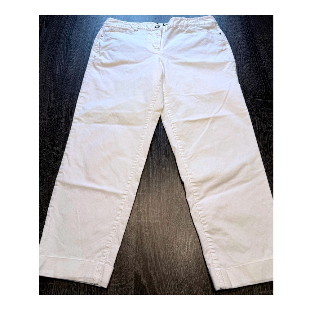 White House Black Market Slim Crop Pants White Stretch Cuffed Hem Size 6